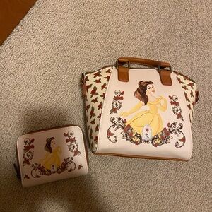 Loungefly Belle Floral Print Satchel & Wallet - Cream, Brown, Yellow